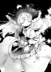  1girl apron arm_ribbon biyon closed_eyes closed_mouth dress greyscale haniwa_(statue) haniyasushin_keiki head_scarf long_hair monochrome ribbon short_sleeves single_strap smile solo touhou twitter_username 