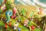  1girl 2girls alien alph_(pikmin) big_nose black_eyes blue_eyes blue_gloves blue_hair blue_light blue_pikmin blue_skin brittany_(pikmin) brown_hair bud carrying charlie_(pikmin) cherry clenched_hand closed_mouth clouds colored_skin commentary_request copyright_name facial_hair flower flying food freckles frown fruit glasses gloves grass green_gloves green_light grey_skin highres holding insect_wings koppad leaf looking_at_another mohawk moppu810 moss multiple_girls mustache open_mouth outdoors pikmin_(creature) pikmin_(series) pikmin_3 pink_gloves pink_hair pink_light pink_skin pink_skirt plump pointy_nose purple_flower purple_hair purple_pikmin purple_skin radio_antenna red-framed_eyewear red_eyes red_pikmin red_skin rock_pikmin short_hair sitting skirt smile solid_oval_eyes spacesuit sunset tree triangle_mouth very_short_hair walking whistle white_flower white_pikmin white_skirt winged_pikmin wings yellow_pikmin yellow_skin 