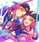  2boys aoi_hinata aoi_yuta baseball_cap brothers chi_yu commentary_request dated drawstring ensemble_stars! fingernails green_eyes hair_ornament hairclip happy_birthday hat headphones headphones_around_neck jacket long_sleeves looking_at_viewer male_focus multiple_boys open_clothes open_jacket orange_eyes short_hair siblings smile star_(symbol) teeth twins upper_body upper_teeth_only v zipper 