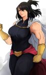  1girl absurdres boku_no_hero_academia breasts cape drawing highres mature_female ponytail shadowcero superhero thighs 