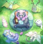 41_bagooska_the_terribly_tired_tapir antlers bean_bag_chair buster_whelp_of_the_destruction_swordsman danger!?_jackalope? dragon duel_monster hatano_kiyoshi highres laundry_dragonmaid melffy_rabby petiteranodon pterosaur rabbit sleeping tapir white_duston yu-gi-oh!