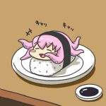  food kakushiaji lowres megurine_luka parody plate sushi takoluka vocaloid 