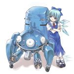  blue_hair bow cirno crossover ghost_in_the_shell ghost_in_the_shell_stand_alone_complex hair_bow highres mary_janes minozzino robot shoes short_hair tachikoma touhou wings 