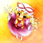  blonde_hair blush bow carry_me dress hat outstretched_arms outstretched_hand reaching red_eyes touhou yakumo_yukari young yube_(skyhacker) 