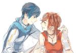  1girl 8'108 bad_id blue blue_hair brown_hair couple kaito male meiko red sake short_hair tears vocaloid 