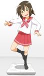  brown_eyes brown_hair fang hentai_oyaji kusakabe_misao lucky_star school_uniform short_hair skirt socks wii wii_fit 