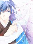  agahari blue_eyes blue_hair hakuouki_shinsengumi_kitan headband male saitou_hajime saitou_hajime_(hakuouki) solo traditional_media 