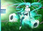  515m anklet aqua_hair bad_id barefoot belt elbow_gloves gloves hatsune_miku hatsune_miku_(append) highres jewelry long_hair miku_append red_eyes sitting smile solo speaker toeless_socks twintails very_long_hair vocaloid vocaloid_append 