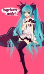  green_hair hair_ribbon happy_birthday hatsune_miku highres long_hair ribbon silverwing simple_background thigh-highs thighhighs twintails vocaloid world_is_mine_(vocaloid) 
