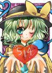  bad_id duplicate green_eyes green_hair hat highres komeiji_koishi riitan touhou wink 