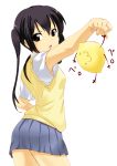  ^_^ closed_eyes food fruit highres iga_tamaki k-on! lemon nakano_azusa outstretched_arm reaching school_uniform simple_background skirt solo sweater_vest 