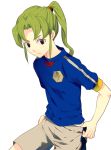  androgynous green_hair inazuma_eleven long_hair male midorikawa_ryuuji pants ponytail t-shirt trap 