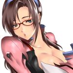  breasts brown_hair cleavage evangelion:_2.0_you_can_(not)_advance glasses hairband highres lips makinami_mari_illustrious neon_genesis_evangelion plugsuit rebuild_of_evangelion solo tamachi_kuwa twintails 