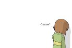  0725akaba 1other brown_hair chara_(undertale) facing_viewer from_behind green_shirt hand_up holding long_sleeves other_focus shadow shirt simple_background translation_request undertale white_background 