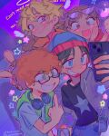  4boys aged_up animal_ears animification artist_request bishounen blonde_hair blue_eyes brown_hair cellphone cellphone_picture closed_mouth drink english_commentary english_text green_eyes halo headphones heart heterochromia highres holding holding_phone indoors looking_at_phone multiple_boys phone rabbit_ears redhead selfie smartphone south_park stan_marsh sunglasses taking_picture teeth violet_eyes 