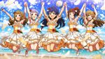 armpits black_hair blue_eyes blush brown_hair dress ganaha_hibiki idolmaster_million_live!_theater_days long_hair smile violet_eyes yokoyama_nao