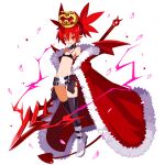  1girl black_gloves boots bracelet choker crown demon_girl demon_tail demon_wings disgaea disgaea_rpg earrings elbow_gloves etna_(disgaea) fang flat_chest full_body gloves highres holding holding_polearm holding_weapon jewelry long_tail navel official_art open_mouth photoshop_(medium) pointy_ears polearm red_eyes red_tail red_wings redhead robe skirt skull_earrings slit_pupils solo tail thigh-highs transparent_background twintails weapon wings 