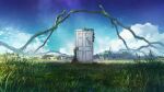  absurdres advarcher building clouds door field grass highres landscape no_humans outdoors ruins scenery sky star_(sky) starry_sky surreal suzume_no_tojimari 