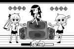  &gt;_&lt; 3girls =_= arm_up arrow_(symbol) chibi chibi_inset collared_shirt crossed_legs friday_night_funkin&#039; frown full_body gameplay_mechanics goshiki_agiri greyscale highres holding holding_instrument holding_knife holding_microphone instrument jitome kani_beam kill_me_baby kneehighs knife letterboxed long_hair maracas microphone monochrome multiple_girls multiple_views necktie open_mouth oribe_yasuna outstretched_arm parody reverse_grip school_uniform shirt shoes short_hair short_sleeves sitting sitting_on_object skirt smile socks sonya_(kill_me_baby) speaker standing standing_on_one_leg triangle_mouth twintails v-shaped_eyebrows wooden_floor 