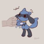 advos artist_name chibi clenched_hand disembodied_limb grey_background pokemon pokemon_(creature) riolu simple_background solo sound_effects 