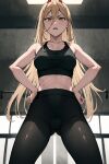  2023 ai_generated black_leggings black_top blonde blonde_hair blush chainsaw_man eye eyes face gym gym_uniform hot look_in_you nose power_(chainsaw_man) sexy untitled view yellow_eyes yodayo 