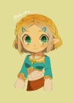  1girl artist_name braid closed_mouth commentary green_background green_eyes happy highres looking_at_viewer pointy_ears princess_zelda shirt short_hair simple_background smile solo the_legend_of_zelda the_legend_of_zelda:_breath_of_the_wild tokuura upper_body 