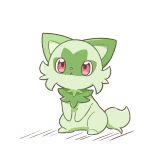  :&lt; animal_focus cat commentary_request full_body highres looking_up neko_gyoza no_humans partial_commentary pokemon pokemon_(creature) red_eyes simple_background solo sprigatito standing white_background 
