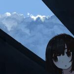  1girl absurdres black_eyes black_hair blue_sky bob_cut clouds highres open_mouth original short_hair sky solo uniunimikan upper_body 