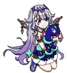  body_jewelry gem grey_hair headpiece holding holding_pokemon hololive hololive_english koseki_bijou long_hair pokemon pokemon_(creature) pokemon_(game) pokemon_sv terapagos violet_eyes 