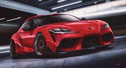  car indoors logo motor_vehicle no_humans nougat_(73r1r1) original signature sports_car toyota toyota_supra toyota_supra_mk_v vehicle_focus 