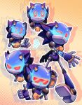  1boy angry animal_ears armor blue_armor blue_light chaos_sonic fake_animal_ears galaxylover06 glowing highres joints no_humans no_mouth one_eye_closed red_eyes robot robot_joints sonic_(series) sonic_prime thumbs_up v 