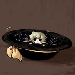  1girl :&lt; black_eyes black_headwear blouse blush bow brown_background expressionless eyeball frilled_shirt_collar frilled_sleeves frills hands_up hat hat_bow hat_ribbon heart heart_of_string heripantomorrow in_hat komeiji_koishi light_green_hair long_sleeves looking_at_viewer medium_hair open_mouth ribbon shirt solo third_eye touhou wavy_hair wide_sleeves yellow_bow yellow_ribbon yellow_shirt 