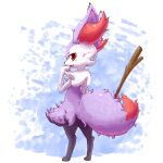  alternate_color braixen facing_away full_body looking_at_viewer looking_back nevedoodle no_humans open_mouth pokemon pokemon_(creature) shiny_pokemon solo stick 
