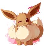  eevee full_body gigantamax gigantamax_eevee highres looking_at_viewer nevedoodle no_humans one_eye_closed pokemon pokemon_(creature) simple_background solo white_background 