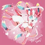  character_name english_text full_body heart kechon-san looking_at_viewer no_humans open_mouth pink_background pokemon pokemon_(creature) solo sylveon 