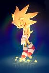  1boy animal_ears animal_nose closed_eyes closed_mouth flower flying furry furry_male gloves hedgehog hedgehog_ears hedgehog_tail highres male_focus red_footwear sanderscat shoes smile sneakers socks solo sonic_(series) sonic_the_hedgehog super_sonic tail water white_gloves white_socks yellow_flower yellow_fur 