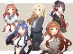  5girls :d ahoge american_flag american_flag_print ariake_(kancolle) belt belt_buckle beret black_belt black_gloves black_headwear black_jacket black_necktie black_skirt blazer blonde_hair blue_eyes blue_hair blue_sailor_collar blunt_bangs blush bomber_jacket breasts brown_hair buckle buttons character_name closed_mouth collared_shirt crop_top elbow_gloves fingerless_gloves flag_print flower gloves gradient_hair green_eyes grey_eyes grey_skirt hat hat_flower helena_(kancolle) hiiragi_souren hornet_(kancolle) jacket juliet_sleeves kantai_collection large_breasts long_hair long_sleeves low_ponytail military military_uniform multicolored_hair multiple_girls navel necktie open_clothes open_jacket open_mouth pantyhose parted_lips pencil_skirt pleated_skirt puffy_sleeves purple_hair red_necktie red_skirt redhead sailor_collar sailor_hat sailor_shirt shirt short_sleeves skirt sleeveless sleeveless_shirt smile south_dakota_(kancolle) south_dakota_kai_(kancolle) star_(symbol) star_print thigh-highs twitter_username uniform violet_eyes wavy_hair white_flower white_gloves white_hair white_headwear white_shirt yashiro_(kancolle) yellow_eyes yellow_flower zipper zipper_pull_tab 