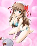  bikini brown_hair cup green_eyes hirose_aoi kneeling maid mayoi_neko_overrun! serizawa_fumino spill swimsuit tray 