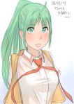  green_eyes green_hair higurashi_no_naku_koro_ni necktie solo sonozaki_mion sonozaki_shion taut_shirt zenkou 