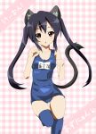  animal_ears black_hair brown_eyes cat_ears cat_pose cat_tail k-on! long_hair nakano_azusa sasakuma_kyouta school_swimsuit swimsuit tail twintails 