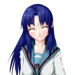  blue_hair closed_eyes hnr long_hair school_uniform smile suzumiya_haruhi_no_yuuutsu 