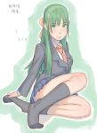  feet green_eyes green_hair higurashi_no_naku_koro_ni necktie school_uniform sock_pull socks sonozaki_shion zenkou 