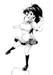  balancing breasts huge_breasts large_breasts legs long_hair monochrome ponytail skirt soba_(artist) soba_(saz) taneshima_popura working!! 