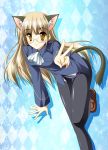  blonde_hair breasts cat_ears cat_tail glasses kamiya_tomoe long_hair panties panties_under_pantyhose pantyhose perrine_h_clostermann strike_witches tail thigh_gap underwear uniform yellow_eyes 