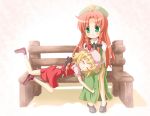  bad_id bench blonde_hair blush bow braid china_dress chinese_clothes closed_eyes clothes_grab dress flandre_scarlet green_eyes hair_ribbon happy hat hong_meiling lap_pillow leg_up long_hair looking_down lying mochi.f multiple_girls on_stomach red_hair redhead ribbon shoes short_hair side_slit sitting smile touhou twin_braids wings 