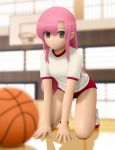  bad_id basketball buruma gym_uniform hayate_no_gotoku! highres katsura_hinagiku kneeling long_hair pink_hair siraha yellow_eyes 