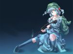  backpack bad_id bag blue_eyes blue_hair gun hair_bobbles hair_ornament hat kawashiro_nitori mebiri rifle short_hair solo touhou twintails weapon 