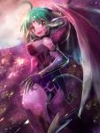  bare_shoulders demon_tail demon_wings edobox green_hair horns looking_back moon open_mouth original red_eyes smile solo tail third_eye wings 