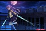  moon mutsuki_(moonknives) night purple_eyes school_uniform silver_hair solo tachibana_kanade violet_eyes weapon 