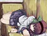  arcadia090 bad_id bow couch hair_bow hairband highres pleated_skirt purple_hair school_uniform skirt sleeping solo yuri_(angel_beats!) 